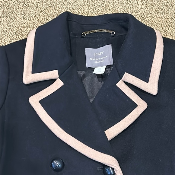 J. Crew Nello Gori Wool Peacoat Black Tan Trimmed size 12 - Picture 4 of 17